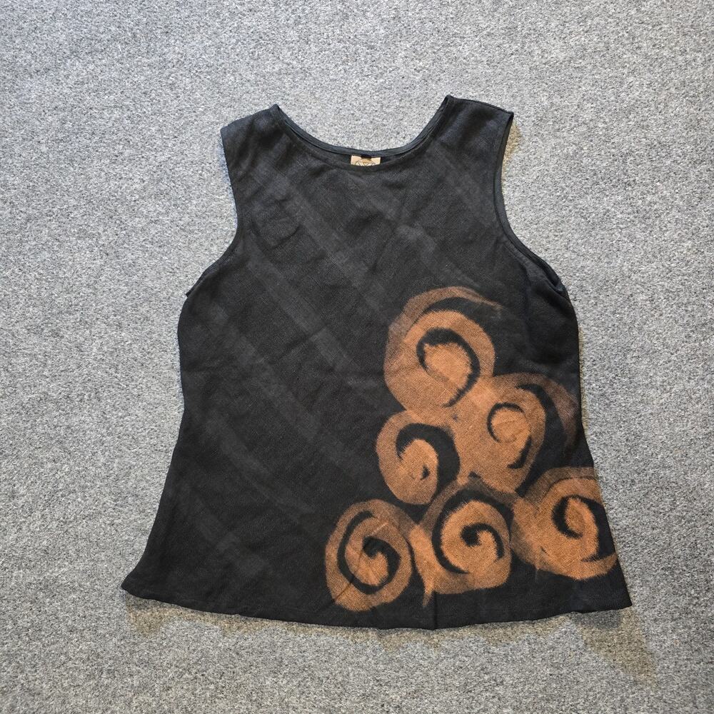 Chrzaszcz Top Womens Size Large Black Linen Artsy Lagenlook Sleeveless Casual